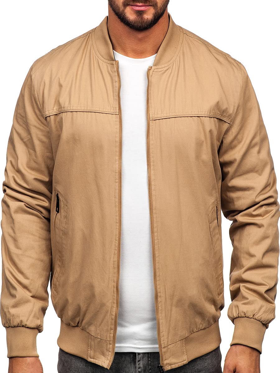 BOLF Herren Übergangsjacke Steppjacke Bomberjacke Reißverschluss Daunen-Optik Stehkragen Freizeitjacke Sportjacke Moderne Outdoor Casual Elegant 84M3005 Camel M [4D4]