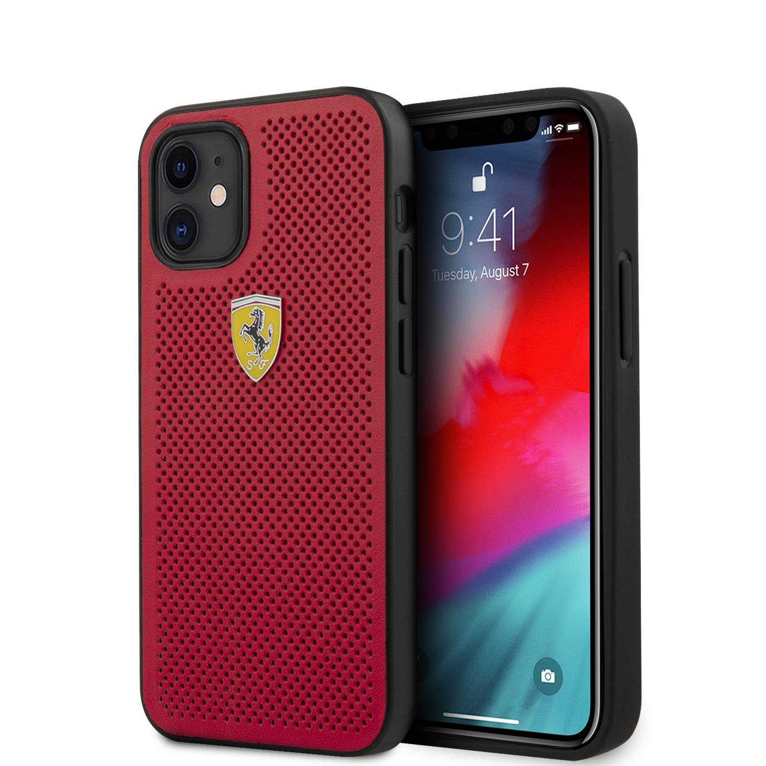 Ferrari FESPEHCP12SRE On Track Perforated Hülle für iPhone 12 Mini 5,4" rot