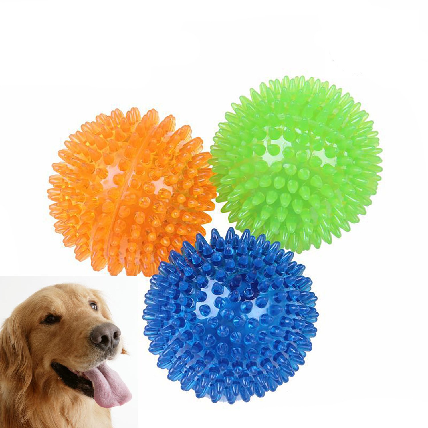 BZVCRTYKL Langlebiges Kauspielzeug for Hunde, Beißring, interaktives, quietschendes Training, Spielzeug for Haustiere, DT036, Ring, Blau/84 (Color : Squeaky Ball-3 Pack, Size : 3.5")