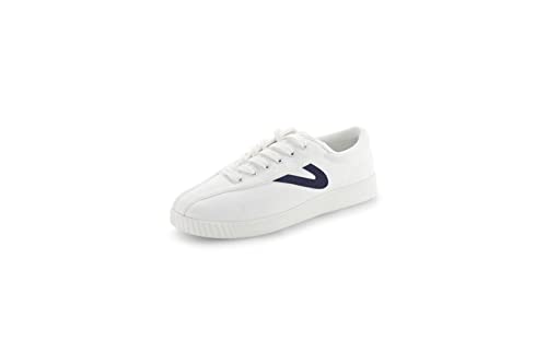 Tretorn Nyliteplus Canvas Sneakers Damen Schnürschuhe Casual Tennis Schuhe Klassischer Vintage Stil, weiß/Marineblau, 38 EU