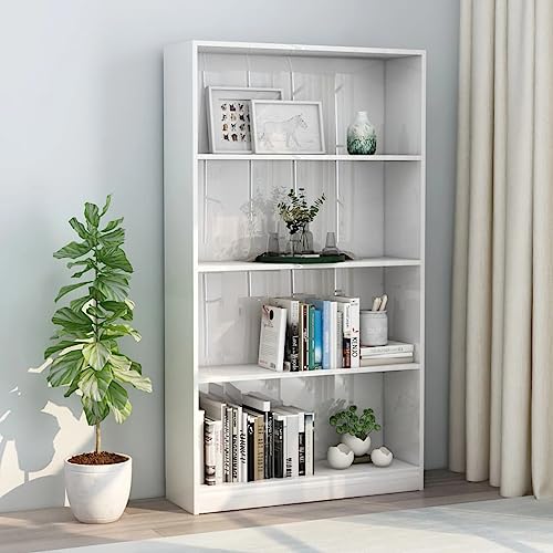 KLYEON Bücherregal 4 Fächer Hochglanz-Weiß 80x24x142 cm Holzwerkstoff, Regalsysteme