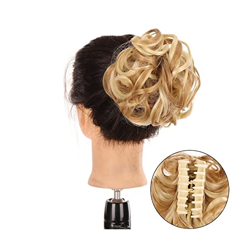 Bun Haarteile Haarteile, synthetische, zerzauste Hochsteckfrisur-Haarverlängerungen, Haarteil, unordentlicher Krallenclip, Dutt-Haarteil, gewelltes, lockiges Haar, Dutt, Clip-in-Klauen-Chignon-Pferdes