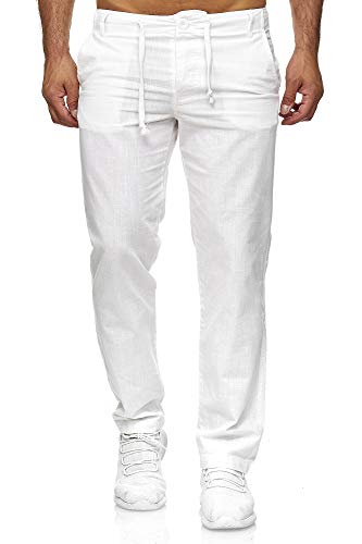 Reslad Leinenhose Männer Chino Herren-Hose lockere Sommer Stoffhose Freizeithose aus bequemer Baumwolle lang RS-3000 Weiß 2XL