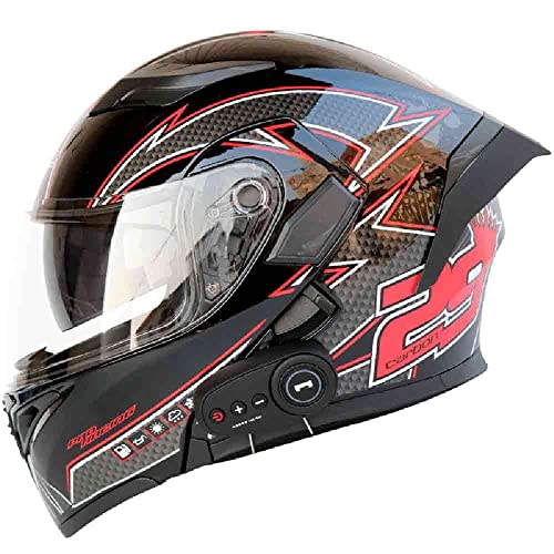 Letetexi Klapphelm mit Integriertem Bluetooth ECE-geprüft, Motorradhelm Bluetooth-Helm mit Anti-Fog-Doppelspiegel, Integralhelm Racing Helm für Damen Herren 54~63CM