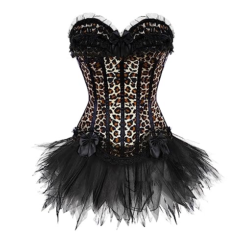 WANGTIANXUE Damen Tutu Rock Zweiteilig Gothic Rock und Korsett Zweiteiliges Vintage Mittelalter Viktorianisch Renaissance Spitzen Rock und Corset 2PCs Set Halloween Karneval Kostüm Ball Party Outfit