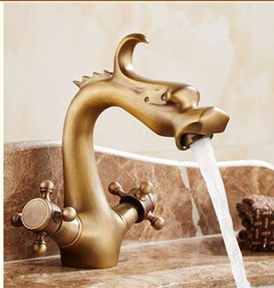 GVEXLUOQ Drache geschnitzter Becken-Wasserhahn, antike Bronze, Badezimmer-Waschbecken-Wasserhahn, Doppelgriff-Badezimmer-Mischbatterie, luxuriöser Waschbecken-Wasserhahn