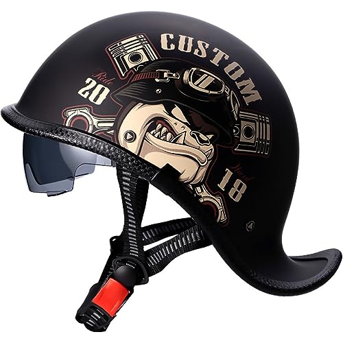 Halbhelme Motorradhelm, Halbschalenhelm Retro mit ECE Genehmigt Norm Roller-Helm Scooter-Helm Chopper Helm Jet-Helm Moped Helm Im Wehrmacht für Erwachsene Herren Damen Fahrradhelm