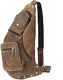 Leathario Brusttasche Herren Leder Crossbag Wasserdicht Sling Rucksack Sling Bag Echtleder Schulterrucksack Schulltlertasche Crossbody Bag Tragtasche für Arbeit Schule Radfahren Reise