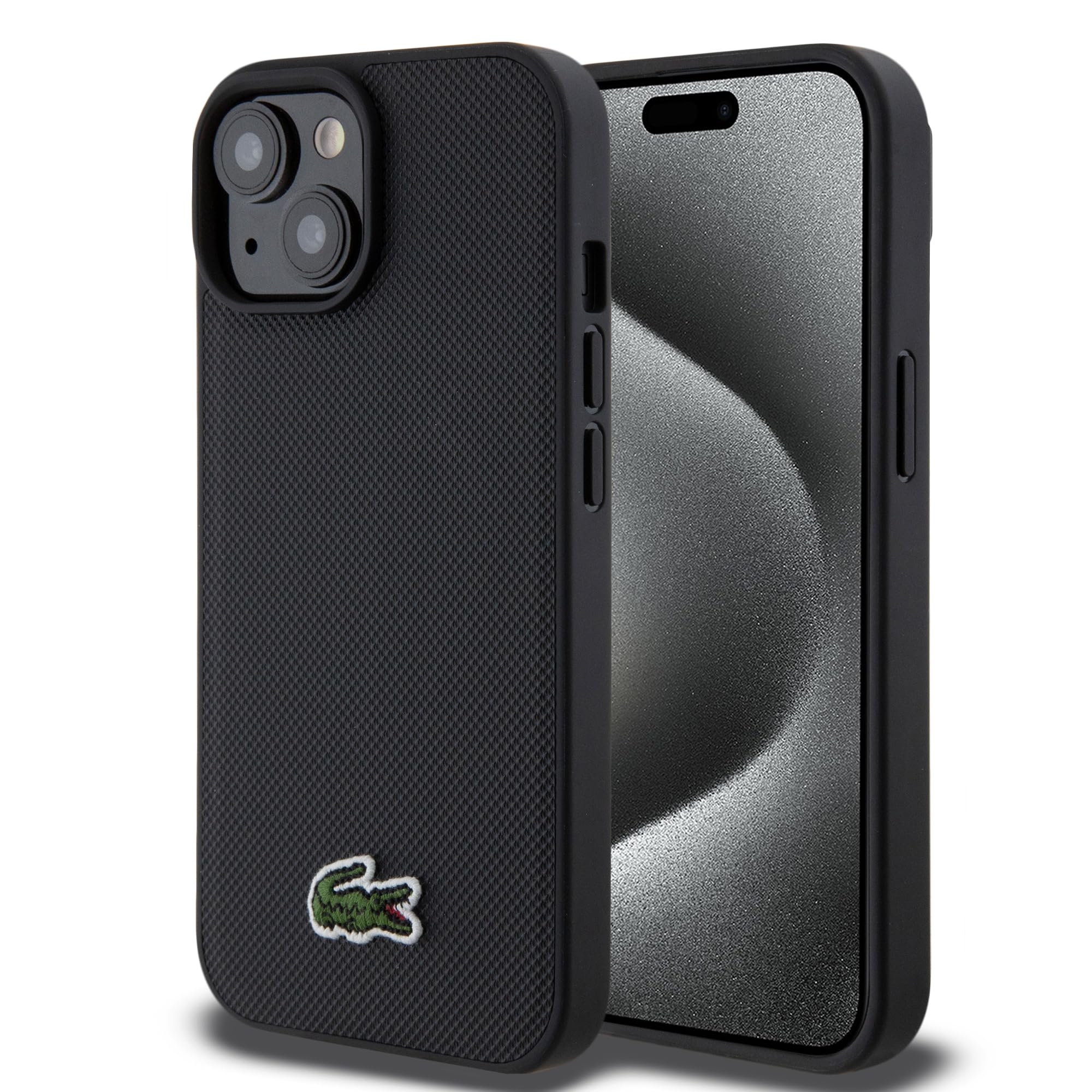 CG MOBILE Lacoste LCHMP15SPVCK Hülle für iPhone 15/14 / 13 6.1" Schwarz hardcase Iconic Petit Pique