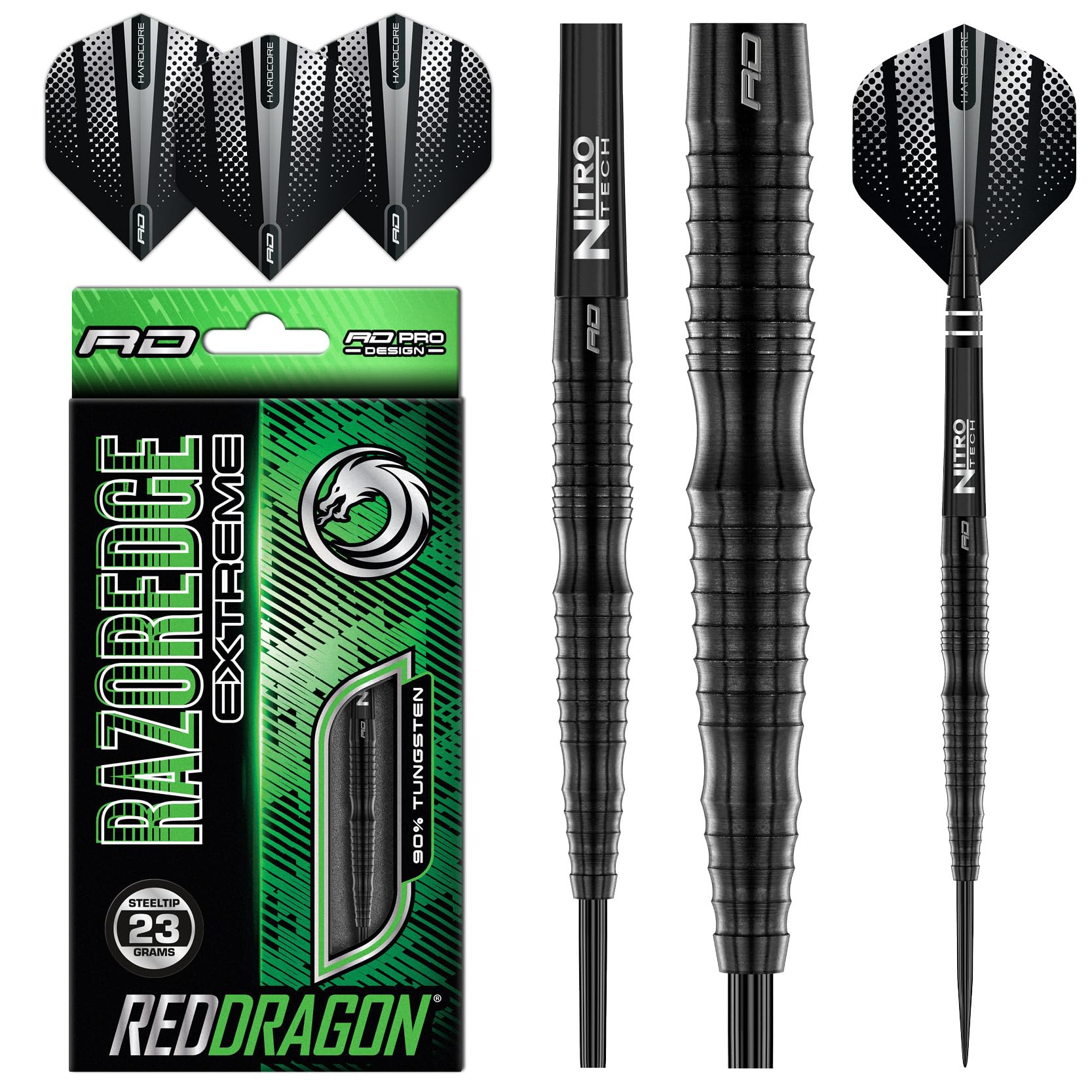 RED DRAGON Razor Edge Extreme 23 Gram Professional Tungsten Darts Set with Flights and Stems