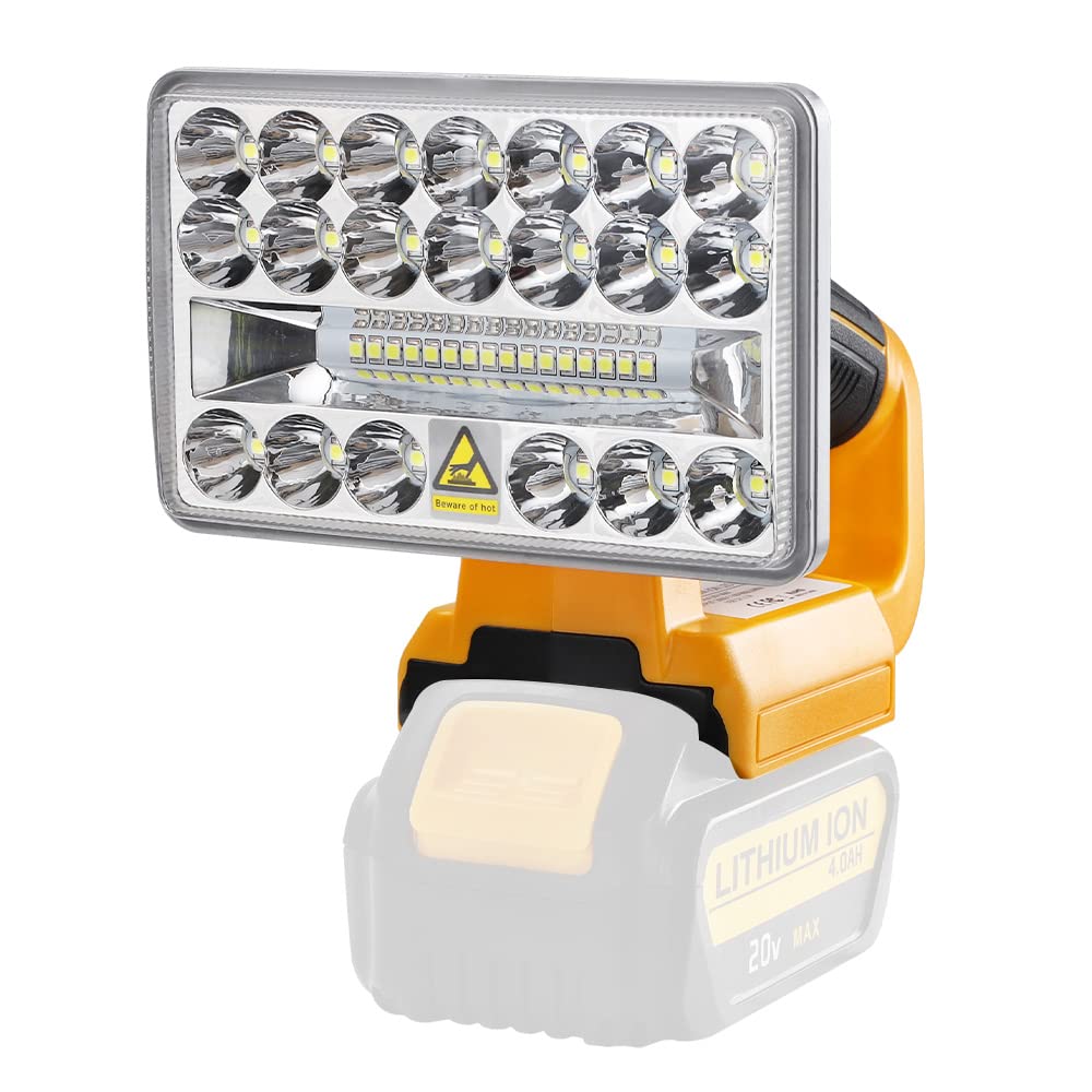 Hipoke 18V 2000LM Multifunktionales kabelloses LED Arbeitslicht Langstreckenscheinwerfer mit USB-Taschenlampe Kompatibel mit Dewalt 18V-Akku für Outdoor-Taschenlampe Baustellencamp (keine Batterie)