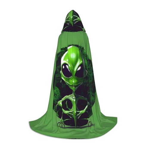 WURTON Grüner Alien-Druck, Unisex, Kapuzenumhang, Cosplay-Umhang, Erwachsenen-Umhang, Gothic-Umhang, Hexenumhang