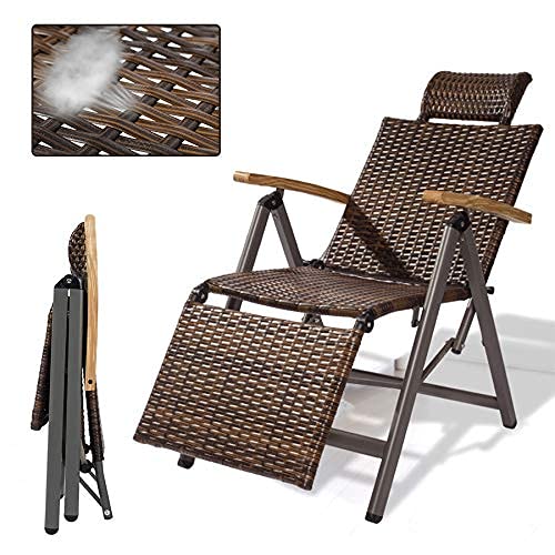 YTGDBDG Verstellbarer Rattan-Loungesessel, Schwerelosigkeits-Klappsessel, Liegende Sonnenliege für Gartenterrasse, Strand, Veranda, Swimmingpool, 9-Gang-Einstellung,C