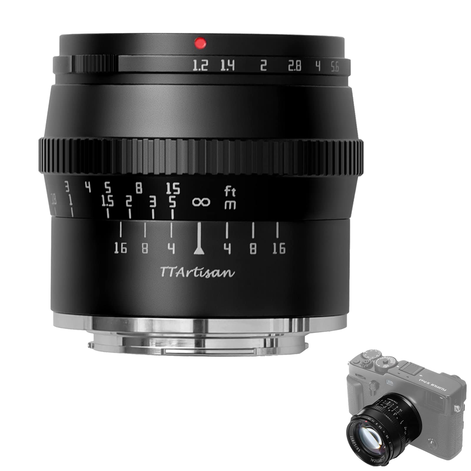 TTARTISAN 50mm F1.2 Objektiv APS-C MF für Fuji X Mount Kameras X-A1 X-A10 X-M1 X-M2 X-H1 X-T1 X-T10 X-T2 X-T20 X-T3 X-T4 X- T100 X-T200 X-T30 X-PR01 XS10 und mehr.(schwarz)