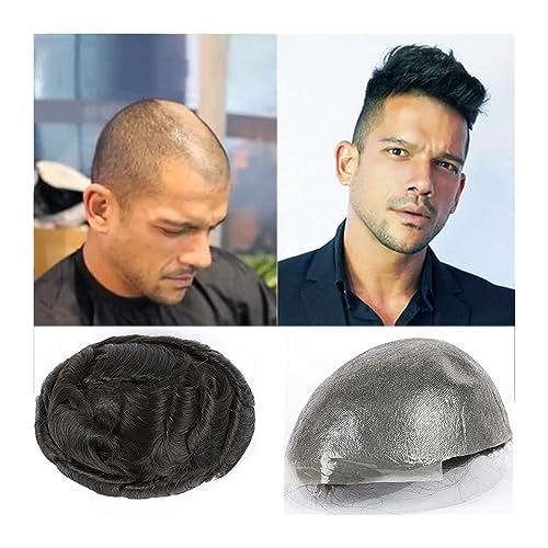 Männer Toupet European Human Hair System Units Natürlich gewelltes Herren-Toupet, ultradünne Haut, PU-Basis, V-Schleife, Haarteile, Herren-Kapillarprothese Perücken Toupet Haar(6 INCHES-1B#-100%-FREE,