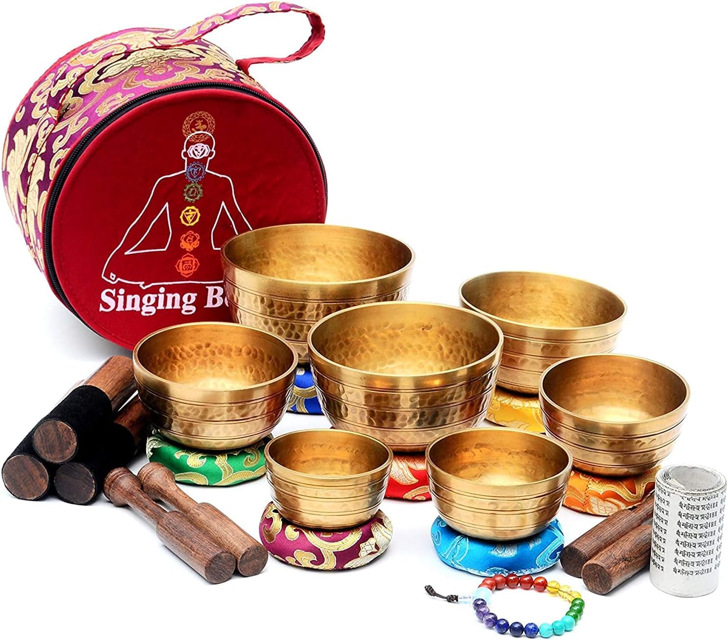 Handgeschlagene Klangschalen-Set- 7 Chakra-Heilklangschalen-Set- Klangschalen-Set 7 - tibetische Klangschalen-Singschalen-Set aus Nepal