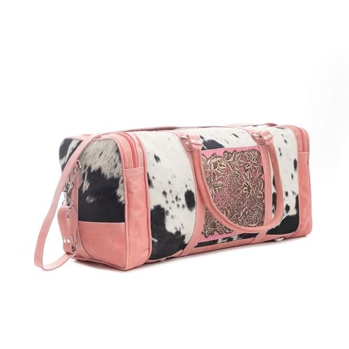 Myra Bag Western-Reisetasche aus Leder für Damen – Upcycling-Hairon Schultertasche, Sunrise Pink