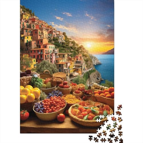 Italienische Küstenlandschaft, Holzpuzzle für Erwachsene, Puzzlespielzeug, Kunstpuzzle für Erwachsene, 500 Teile, ganze Familie und die (Größe 52x38cm)