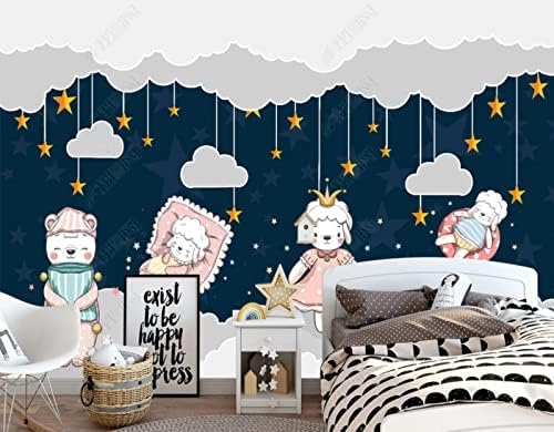 XLMING Cartoon Tiere Weiße Wolken Sterne Wand Küche Esszimmer Arbeitszimmer Wohnzimmer TV Hintergrund Wand 3D Tapete-150cm×105cm