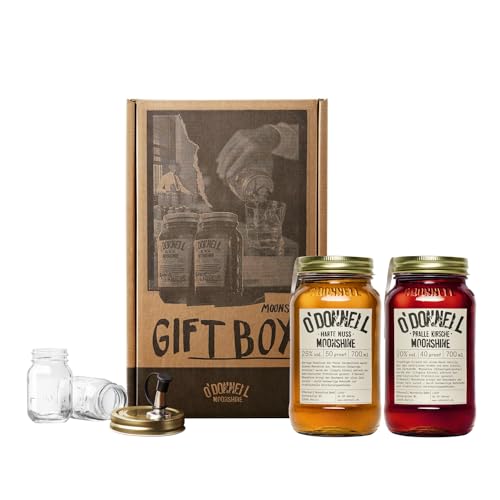 2er Likör Geschenkbox O'Donnell Moonshine | Premium Schnaps nach amerikanischer Tradition | vegan | Geschenkset | natürliche Zutaten | Geschenkidee (Harte Nuss/Pralle Kirsche)