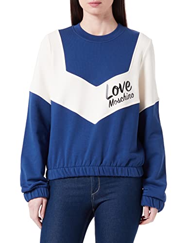 Love Moschino Women's Regular fit Long-Sleeved Roundneck with Contrast Color Inserts Sleeves and Italic Logo Sweatshirt, Blue White, 42