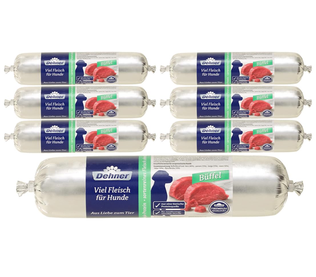 Dehner Premium Hundefutter, Fleischwurst getreidefrei, für ausgewachsene ernährungssensible Hunde, Büffel, 7 x 400 g (2.8 kg)