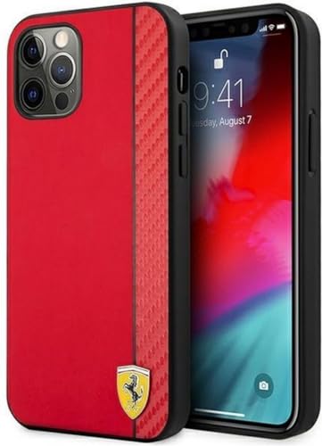 Hülle für iPhone 12 / iPhone 12 Pro - Leder Red On Track Kollektion mit Streifen - Ferrari