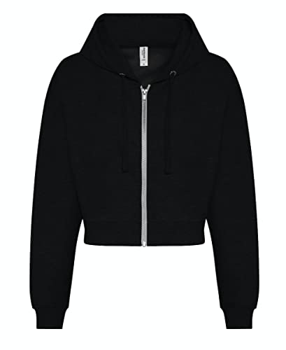 noTrash2003 Damen Hooded Full-Zip Sweatjacke Sweatshirt Hoodie mit Reissverschluss Cropped Abgeschnitten Bolero Style XXS-XL in 5 Farben (XXS, Schwarz)