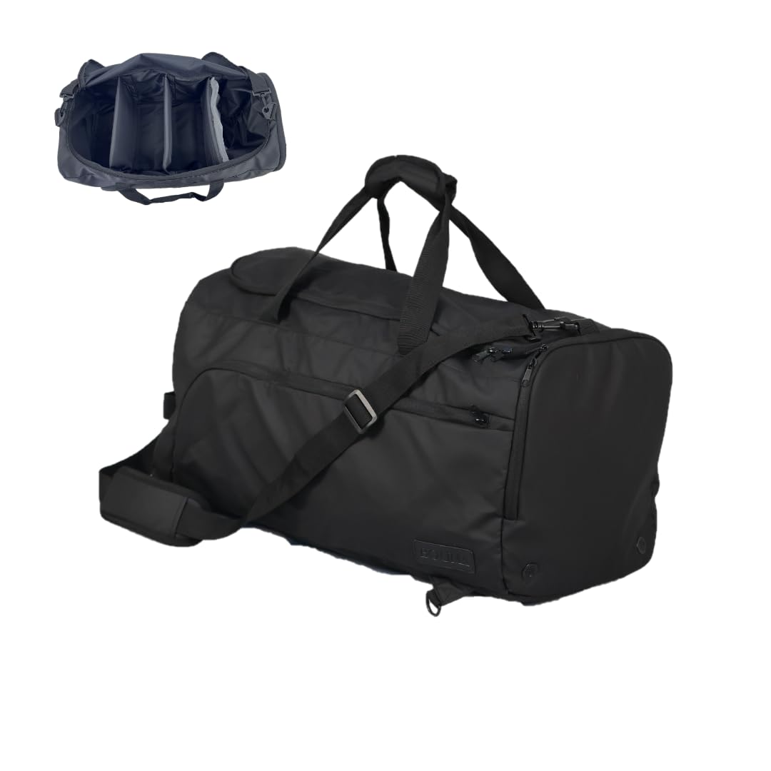 BOUM® Organizer-Tasche, Sporttasche mit Schuhfach, Reisen, Business, Gym Damen & Herren, Rucksackfunktion, abnehmbare Trennwände, wasserdicht, Fitness, Fußball, Kampfsport, Schwimmen, Sauna, Schwarz