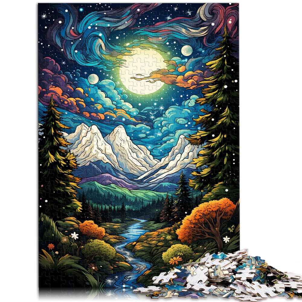 Puzzles für Erwachsene, farbenfrohe, psychedelische Berglandschaft, 1000 Teile, Holzpuzzle, Entspannungspuzzlespiele, ganze Familie (50 x 75 cm)