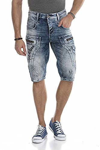 Cipo & Baxx Herren Jeans Shorts Denim Kurze Hose Bermuda Regular Fit Sweat Hose CK101 Blau 32