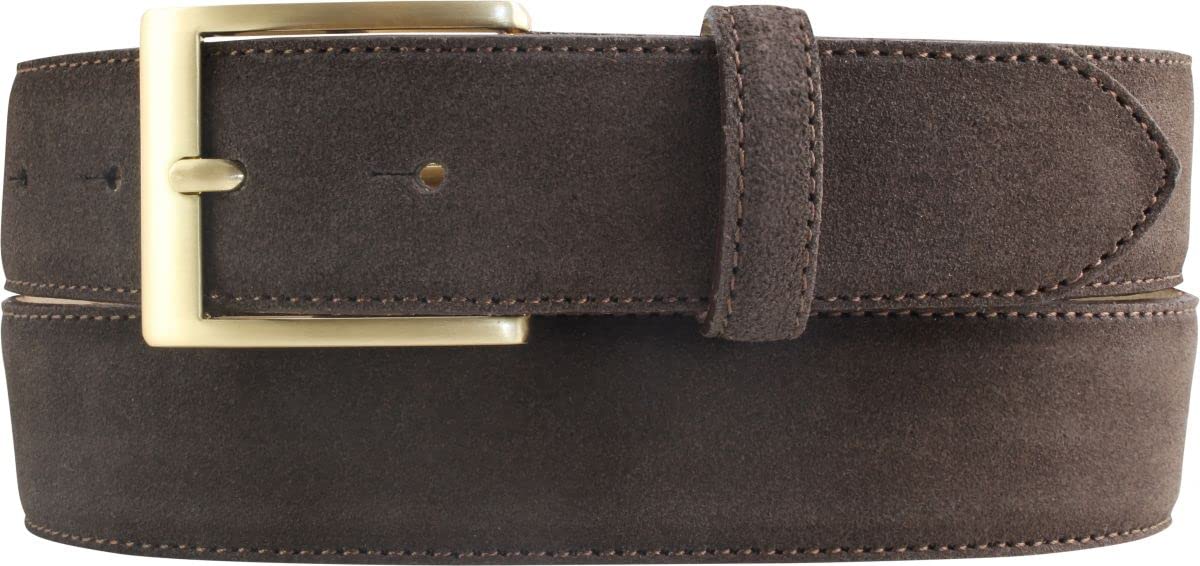 BELTINGER Gürtel aus Veloursleder 3,5 cm | Velour-Ledergürtel für Herren 35mm | Wildleder-Gürtel mit goldener Gürtelschließe | Dunkelbraun 85cm