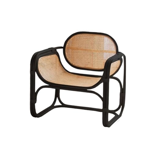 yixinzi-2024 Rattan-Akzentstuhl Rattan-Sessel for Wohnzimmer und Schlafzimmer, Terrassen-Rattanstuhl, natürliches Gestell, Freizeitstuhl for draußen und drinnen Sessel(Schwarz)