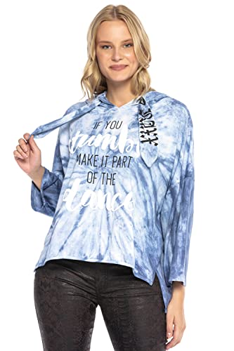 Cipo & Baxx Damen Kapuzensweatshirt Oversize Sweater Print Batik Muster Langarm WL263 Blau M