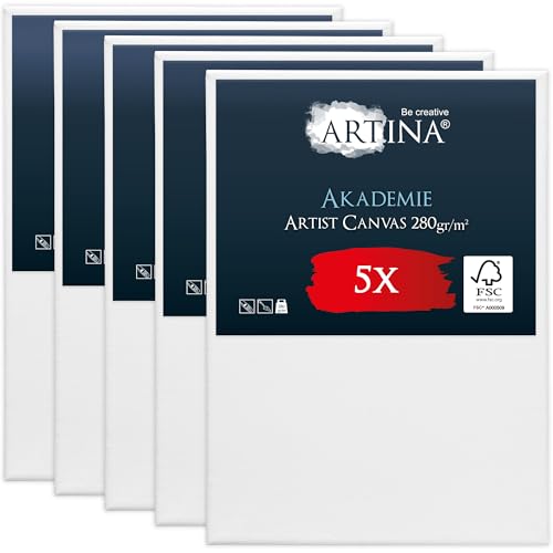 Keilrahmen Leinwand zum Bemalen 100x160 cm – Artina FSC® 5er Set Leinwand Keilrahmen Leinwände für Acrylfarben Canvas 100% Baumwolle – bespannte Keilrahmen Leinwände zum malen Acryl Leinwand Rahmen