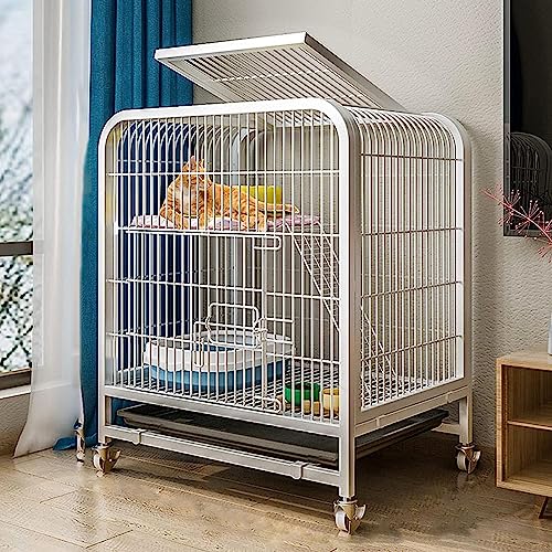 Laufstall für Kleintiere, Katzenkäfig, Laufstall für Katzen im Freien, Katzenkäfig aus Metall, Stall für Kleintiere mit Katzenkratzbäumen, kostenlose Hängematte (Größe: 60 x 45 x 66 cm, Farbe: Weiß)