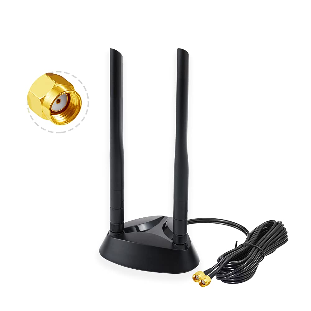 Vecys 2.4G / 5.8G Dual Frequenz WiFi Antenne Signalverstärker Magnetbasis 6dBi RP-SMA Adapter Desktop PCIE Netzwerkkarte AX200 Externe Antenne 1.2m 3.9Fuß für WLAN Router Karte Wireless