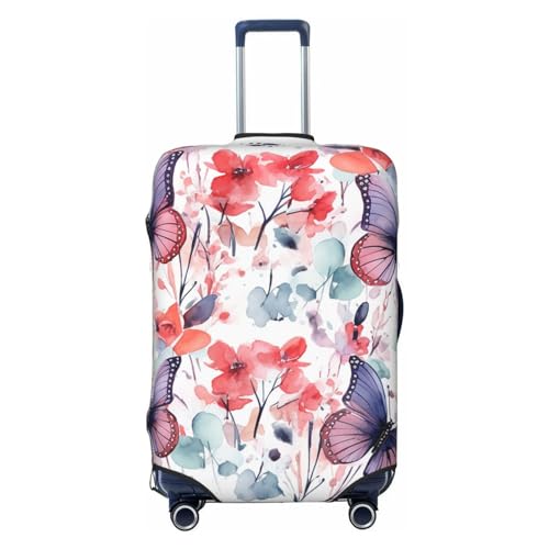 CSGJMYGS Reisegepäckhülle, elastisch, waschbar, modisch, kratzfest, Aquarellfarben, Schmetterlinge und Blumen, Koffer-Schutz, passend für 45,7 - 81,3 cm Gepäck, Schwarz , XL