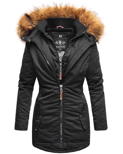 MARIKOO Designer Damen Winter Jacke Parka Mantel Teddyfell warm gefüttert B825 [B825-Sanak-Schwarz-Gr.M]