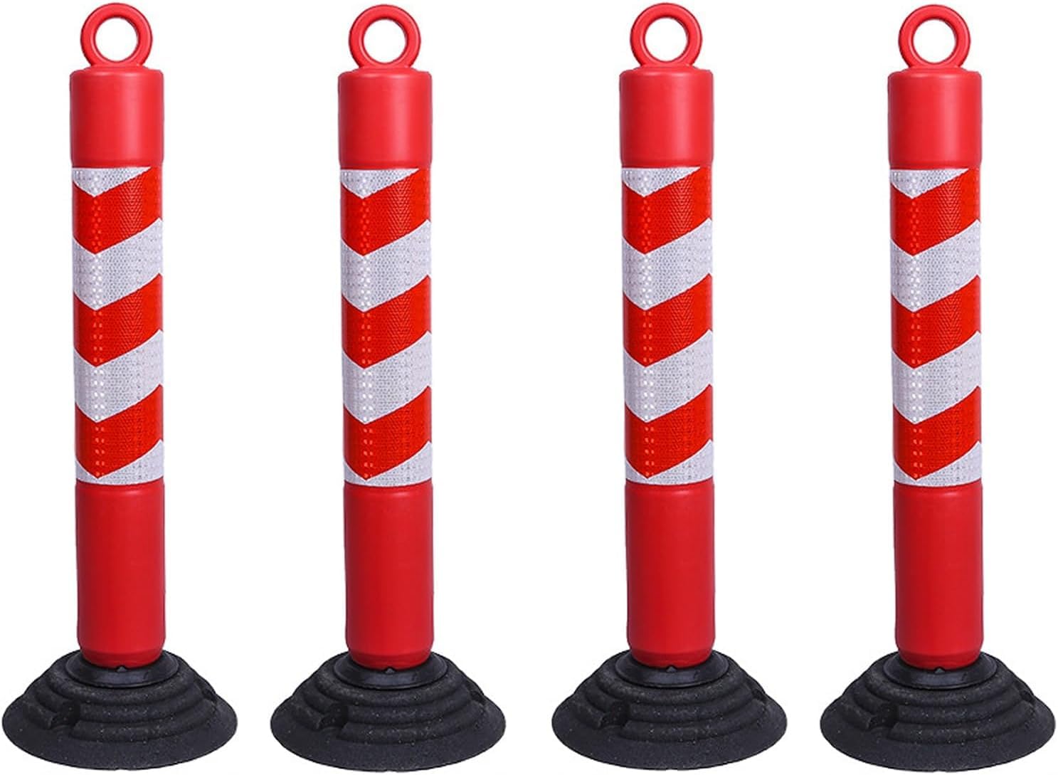 Sicherheitspoller, Stahlpollerpfosten, sicheres Parken auf der Straße mit Gummibasis und reflektierenden Kragen, tragbarer Warnpfahl für verkehrsempfindliche Bereiche, B, 4er-Pack 80 x 26 cm