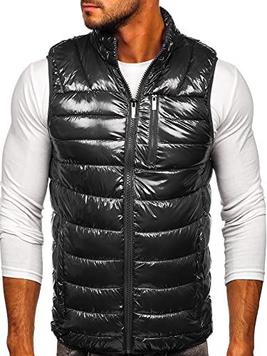 BOLF Herren Weste Stehkragen Steppweste Bodywarmer Daunenweste Reißverschluss Weste Ärmellose Sportweste Zip Wärme Freizeit Outdoor Style R0109A Dunkelgrau 3XL [1U1]