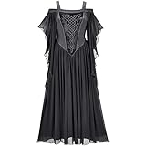 Gothikkleider Damen Sale Angebote Bodenlang Kleid für Halloween Karneval Kostüm Kurzarm Retro Partykleider Halloween Karneval Kostüm Ballkleid Renaissance Mittelalter Cosplay Uniform Halloween K