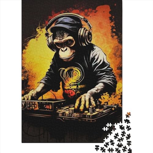 DJ Monkey Puzzle | Puzzle 1000 Teile für Erwachsene, Holzpuzzle für Erwachsene, Lernspiel, Herausforderungsspielzeug, 75 x 50 cm