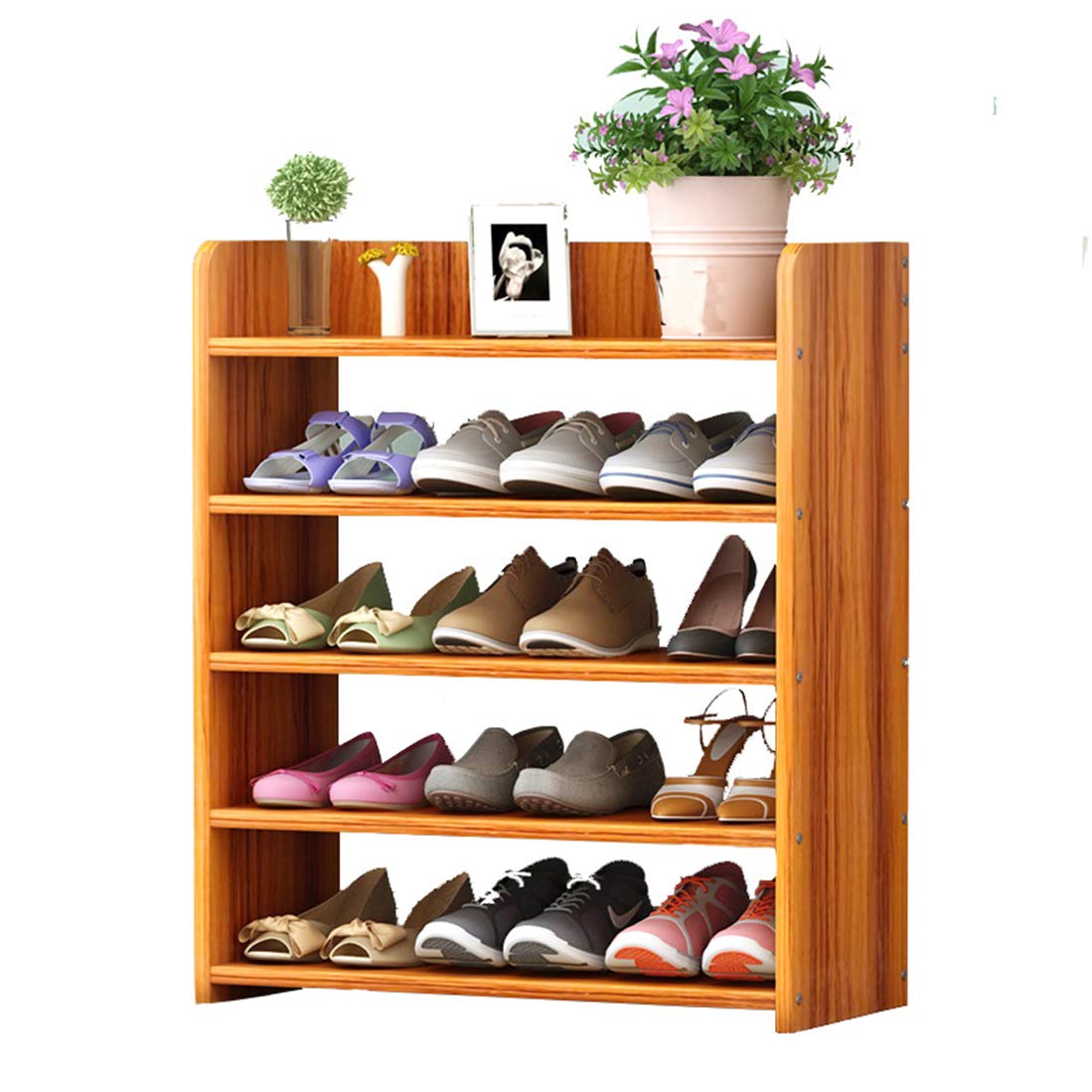 YIHANSS Schuhregal, Schuhregal aus Holz, mehrstöckiges, multifunktionales Lagerregal, Aufbewahrungsorganisator, Eingangsbereich, Organisationsregal, Haushalt / 4/5 Ebenen, 60 cm (3 4 Ebenen, 43 cm)