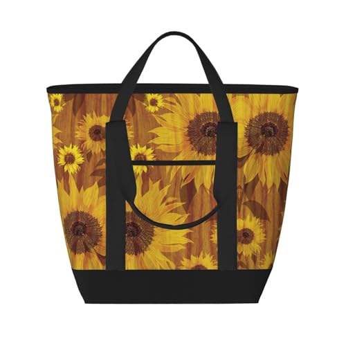 YQxwJL Einkaufstasche mit schönem Sonnenblumen-Aufdruck, großes Fassungsvermögen, isolierte Lunchtasche, wiederverwendbare Einkaufstasche mit Reißverschluss für Damen und Herren