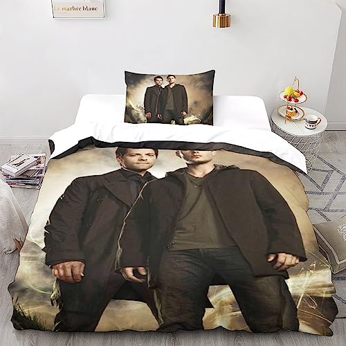 UKALOU Supernatural Hochwertiges Duvet Cover Set Aus Mikrofaser, Superhelden 3-teilig - Quilt Cover Mit Verstecktem Reißverschluss Und Pillowcases Für Komfort Und Stil Single（135x200cm）