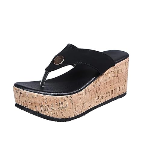 Flip-Flops für Damen, Meer, hohe Hausschuhe für Mädchen, Sommer, Damen, geschlossen, mit Keilabsatz, Strandsandalen, Schwimmbad, Hausschuhe für Wandern, im Freien, Meer, Schwarz , 40 EU