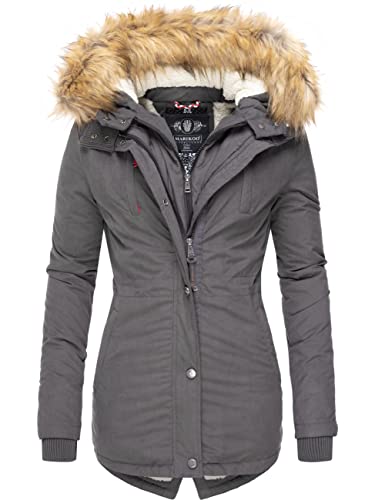 MARIKOO Damen Mantel Wintermantel Winterparka mit Kapuze Akira Anthrazit Gr. L