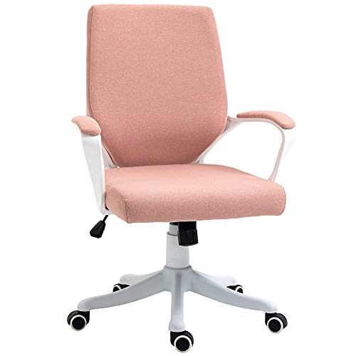 Vinsetto Bürostuhl Schreibtischstuhl Home-Office-Stuhl mit Wippenfunktion Rückenlehne höhenverstellbarer dick gepolstert ergonomisch 360°-Drehräder Polyester Nylon PP Beige+Weiß 62x69x92-102 cm