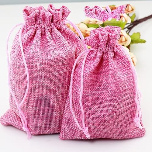 50 Stück/Packung (15 x 20 cm) Vintage Natural Sackleinen Geschenk Süßigkeitsbeutel Hochzeit Gastgeschenkbeutel Geburtstagszubehör Kordelzug Jute Geschenkbeutel-pink,10x14cm mabu